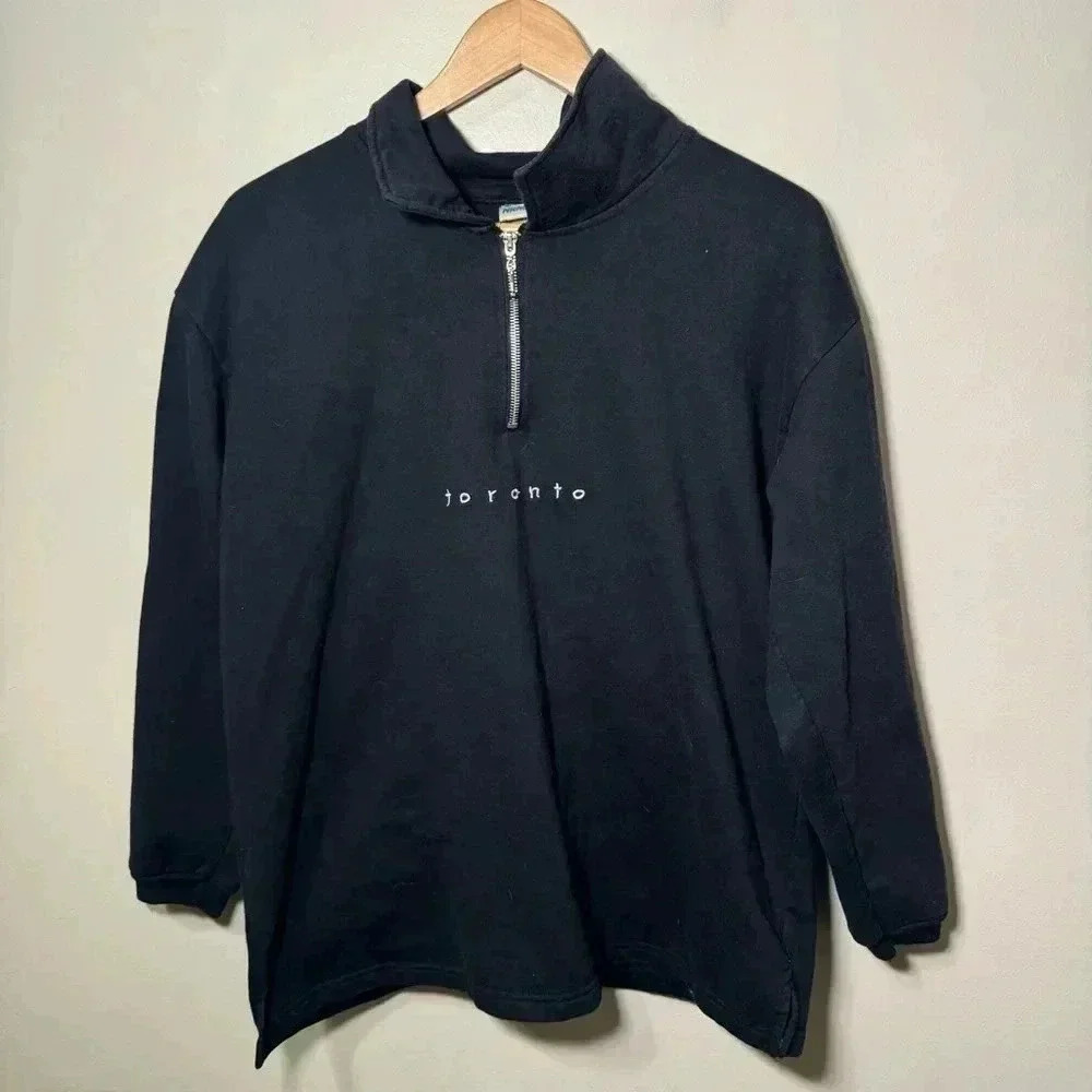 Vintage Toronto  y2k streetwear 1/4 zip sweater L - Picture 3 of 7
